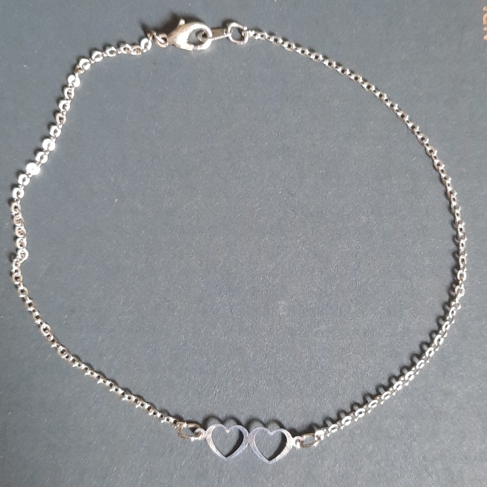 Sterling Silver Double Heart Anklet